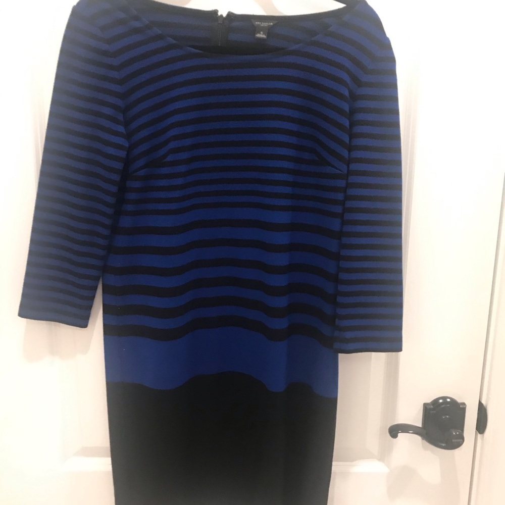 Ann Taylor black and blue striped dress